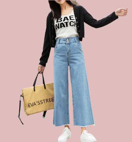 Pantalones vaqueros de pierna recta de cintura alta para mujer Pantalones cortos de primavera