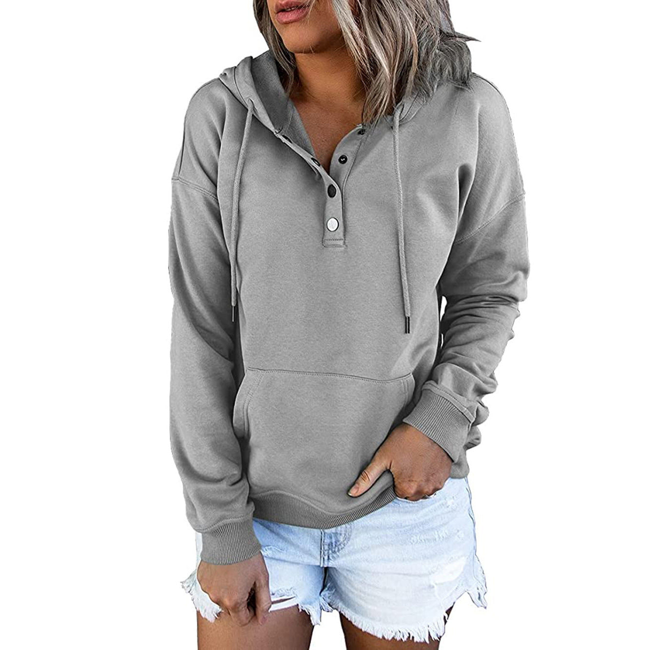 Sudadera con capucha y botones en el escote - Modelo Button