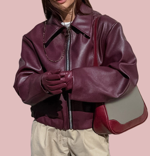 Cazadora de polipiel burdeos - Modelo Sabina