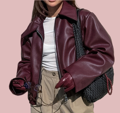 Cazadora de polipiel burdeos - Modelo Sabina