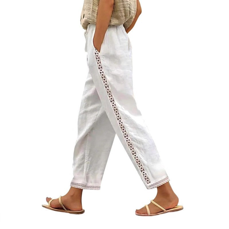 Pantalón recto de tela con detallito en el lateral - Modelo Sun