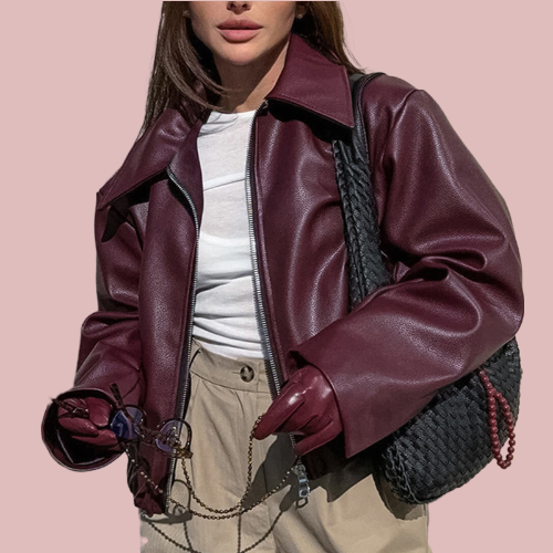 Cazadora de polipiel burdeos - Modelo Sabina