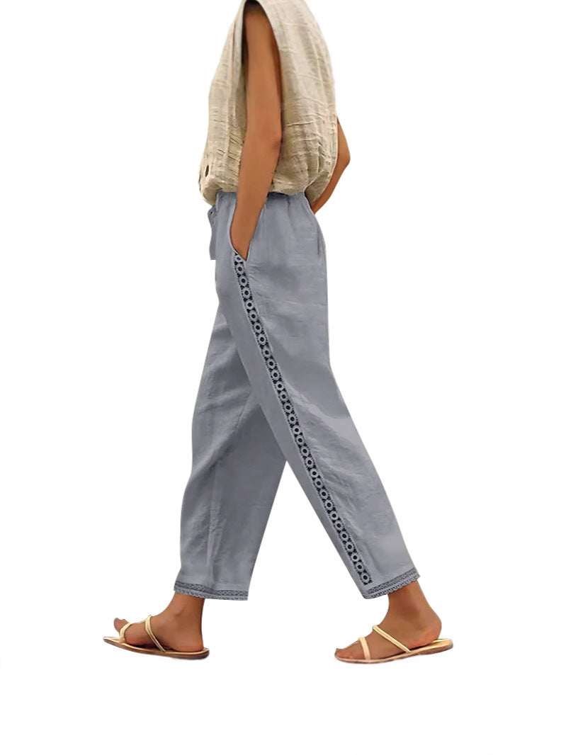 Pantalón recto de tela con detallito en el lateral - Modelo Sun