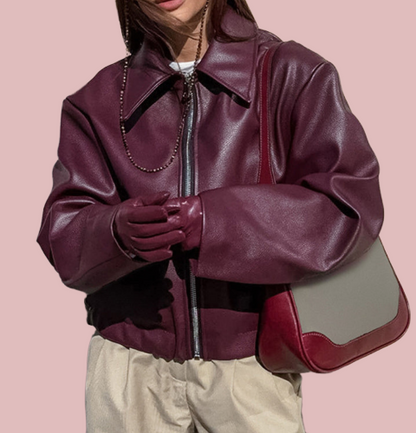 Cazadora de polipiel burdeos - Modelo Sabina