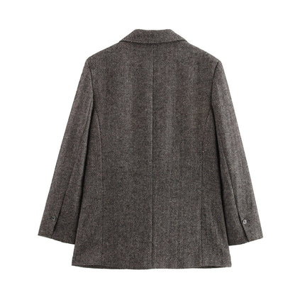 Blazer de lana de con estampado de espiga minimalista - Modelo Field