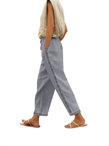 Pantalón recto de tela con detallito en el lateral - Modelo Sun
