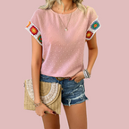 Blusa con croché en su manga corta - Modelo Holiday